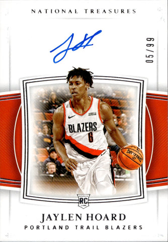 2019-20 Jaylen Hoard Panini National Treasures ROOKIE AUTO 5/99 Portland Trailblazers #157