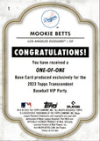 2023 Mookie Betts Topps Transcendent VIP PARTY 1/1 ONE OF ONE #1 Los Angeles Dodgers