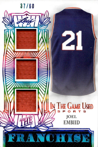 2024 Joel Embiid Leaf In The Game Used THE FRANCHISE TRIPLE JERSEY 37/60 Philadelphia 76ers #TF-JE1