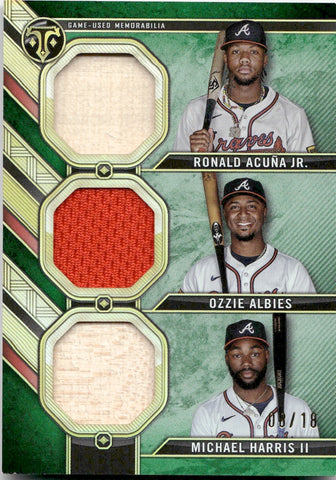 2024 Ronald Acuna Jr. Ozzie Albies Michael Harris II Topps Triple Threads JERSEY BAT 08/18 RELIC #RCC-AAH Atlanta Braves *NRMT*