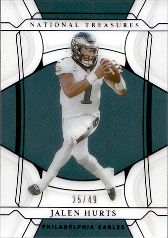 2021 Jalen Hurts Panini National Treasures PURPLE 25/49 #71 Philadelphia Eagles