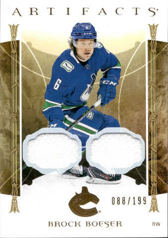 2022-23 Brock Boeser Upper Deck Artifacts GOLD DUAL JERSEY 088/199 RELIC #103 Vancouver Canucks