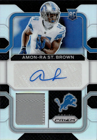 2021 Amon-Ra St. Brown Panini Prizm ROOKIE PATCH AUTO 88/99 AUTOGRAPH RELIC RC #RPA-AB Detroit Lions