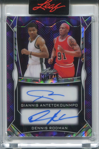 2025 Giannis Antetokounmpo Dennis Rodman Leaf Metal PURPLE ICE DUAL AUTO 1/1 ONE OF ONE AUTOGRAPH #DA-3 Bucks Bulls