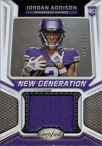 2023 Jordan Addison Panini Certified NEW GENERATION ROOKIE JERSEY 104/399 RELIC RC #NGJM-33 Minnesota Vikings