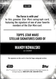 2025 Mandy Kowalski Topps Smugglers Outpost PURPLE STELLAR SIGNATURES CAMIE AUTO 9/10 #SSA-KOW