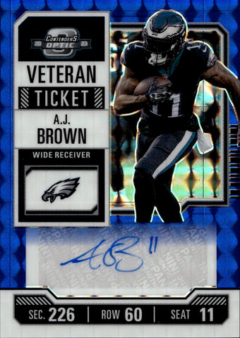 2023 A.J. Brown Panini Zenith CONTENDERS OPTIC PREVIEW VETERAN TICKET BLUE AUTO 02/23 AUTOGRAPH #11 Philadelphia Eagles