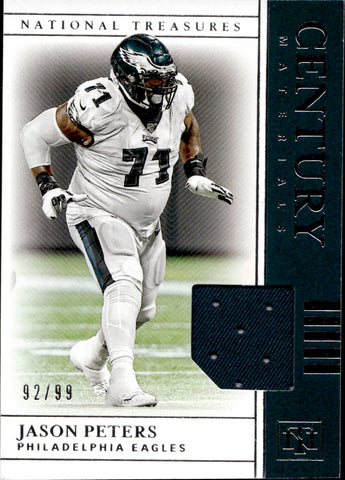 2019 Jason Peters Panini National Treasures CENTURY MATERIALS JERSEY 92/99 RELIC #CM-81 Philadelphia Eagles