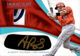 2017 Albert Pujols Panini Immaculate Collection PLATINUM BLUE LOGO PATCH EYE BLACK AUTO 3/3 AUTOGRAPH RELIC #EBMS-SP Anaheim Angels
