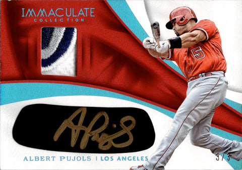 2017 Albert Pujols Panini Immaculate Collection PLATINUM BLUE LOGO PATCH EYE BLACK AUTO 3/3 AUTOGRAPH RELIC #EBMS-SP Anaheim Angels