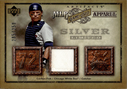 2006 Carlton Fisk Upper Deck Artifacts MLB APPAREL SILVER JERSEY 205/250 RELIC #MLB-CF Chicago White Sox HOF