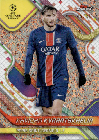 2024-25 Khvicha Kvaratskhelia Topps Finest UEFA CHAMPIONS LEAGUE PINK MINI DIAMOND REFRACTOR 45/50 #97 Paris Saint-Germain