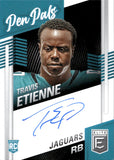 2021 Travis Etienne Donruss Elite ROOKIE BLUE INK PEN PALS AUTO AUTOGRAPH RC #PP-TE Jacksonville Jaguars