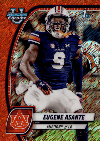 2024 Eugene Asante Topps Bowman Chrome University ORANGE SHIMMER REFRACTOR 1ST BOWMAN 3/25 Auburn Tigers #73