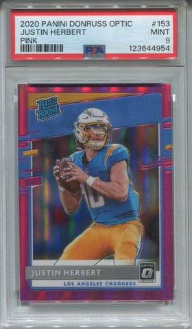 2020 Justin Herbert Donruss Optic PINK RATED ROOKIE RC PSA 9 #153 Los Angeles Chargers 4954