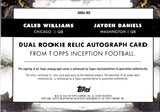 2024 Caleb Williams Jayden Daniels Topps Inception ROOKIE DUAL JERSEY AUTO 68/75 AUTOGRAPH RELIC RC #DRRA-WB Bears Commanders