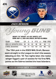 2023-24 Zach Benson Upper Deck Series 2 YOUNG GUNS ROOKIE RC #474 Buffalo Sabres