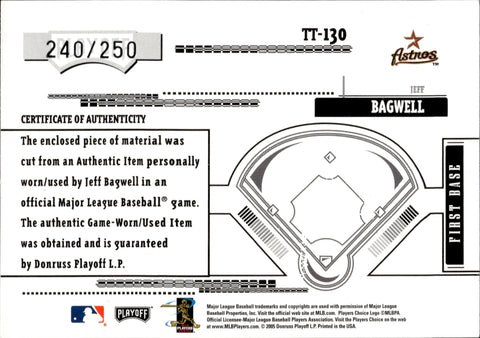 2005 Jeff Bagwell Playoff Absolute TOOLS OF THE TRADE JUMBO JERSEY 240