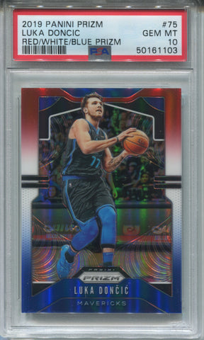 2019-20 Luka Doncic Panini Prizm RED WHITE AND BLUE PSA 10 #75 Dallas Mavericks 1103