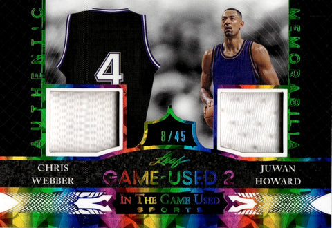 2024 Chris Webber Juwan Howard Leaf In the Game Used GAME USED 2 DUAL JERSEY 8/45 Sacramento Kings Michigan Wolverines #IG2-3