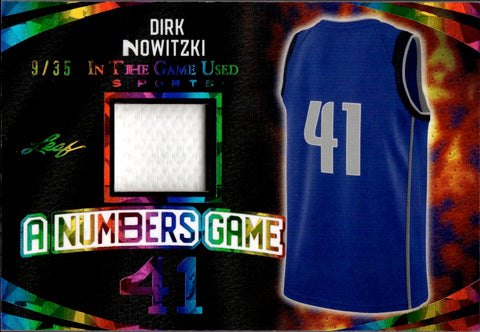 2024 Dirk Nowitzki Leaf In the Game Used A NUMBERS GAME JERSEY 9/35 Dallas Mavericks #ANG-11