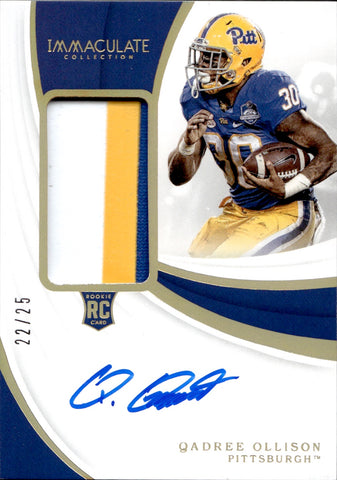 2019 Qadree Ollison Panini Immaculate Collegiate GOLD ROOKIE PATCH JERSEY AUTO 22/25 Pitt Panthers #141