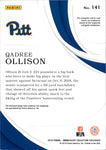 2019 Qadree Ollison Panini Immaculate Collegiate GOLD ROOKIE PATCH JERSEY AUTO 22/25 Pitt Panthers #141