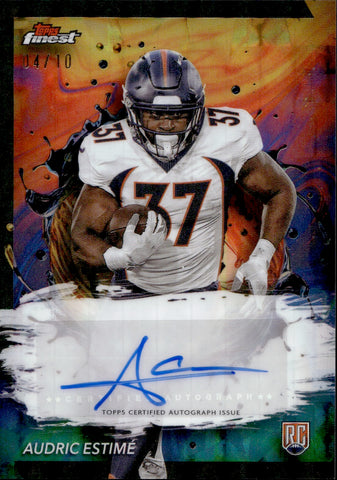 2024 Audric Estime Topps Finest BLACK REFRACTOR ROOKIE AUTO 04/10 AUTOGRAPH #RFA-AE Denver Broncos