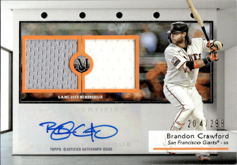 2024 Brandon Crawford Topps Museum Collection SIGNATURE SWATCHES DUAL JERSEY AUTO 204/299 AUTOGRAPH RELIC #SWDRA-BC San Francisco Giants