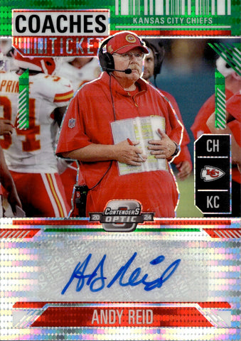 2024 Andy Reid Contenders Optic GREEN PULSAR COACHES TICKET AUTO 30/30 AUTOGRAPH #CTA-ARD Kansas City Chiefs