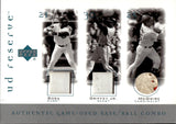 2001 Sammy Sosa Mark Mcgwire Ken Griffey Jr. UD Reserve BALL BASE TRIOS TRIPLE RELIC Cubs Cardinals Reds B-SGM