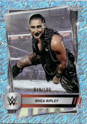 2025 Rhea Ripley Topps Chrome AQUA SHIMMER REFRACTOR 019/199 #80 Monday Night Raw