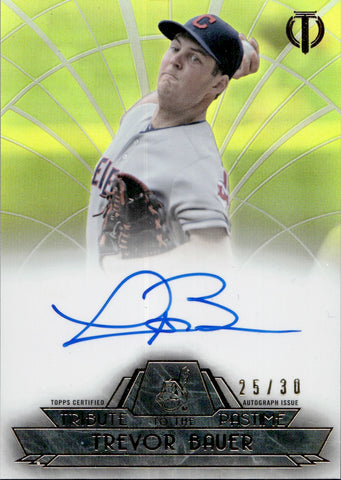 2014 Trevor Bauer Topps Tribute TO THE PASTIME YELLOW REFRACTOR AUTO 25/30 AUTOGRAPH #TPT-TB Cleveland Indians