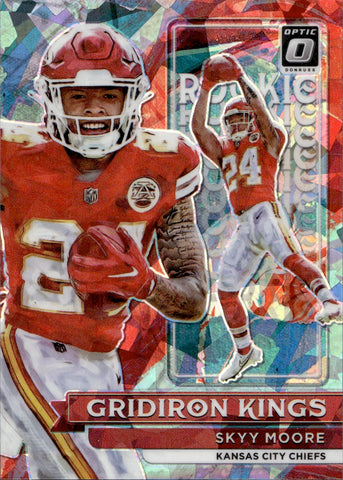 2022 Skyy Moore Donruss Optic CRACKED ICE GRIDIRON KINGS ROOKIE 08/15 RC #RGK-16 Kansas City Chiefs