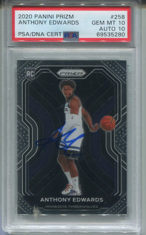 2020-21 Anthony Edwards Panini Prizm PSA/DNA AUTHENTIC 10 AUTO 10 AUTOGRAPH ROOKIE RC #258 Minnesota Timberwolves 5280