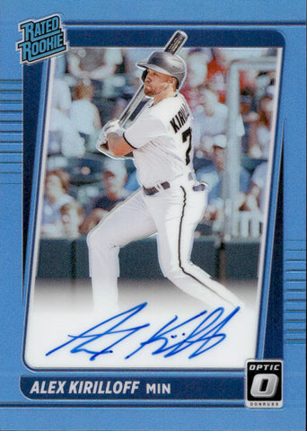 2021 Alex Kirilloff Donruss Optic LIGHT BLUE RATED ROOKIE AUTO 28/35 AUTOGRAPH RC #RRS-AX Minnesota Twins