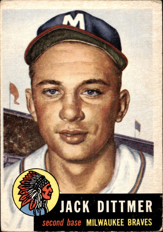1953 Jack Dittmer Topps ROOKIE RC #212 Milwaukee Braves BV $40
