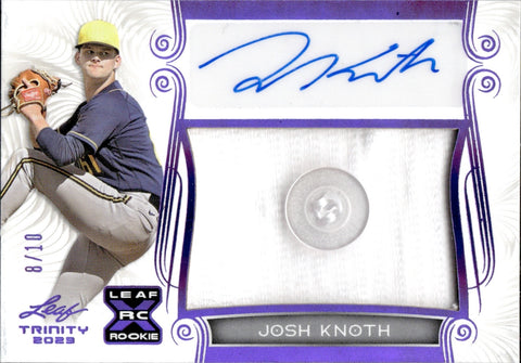 2023 Josh Knoth Leaf Trinity PURPLE ROOKIE BUTTON AUTO 08/10 AUTOGRAPH RELIC RC #PA-JK1 Milwaukee Brewers