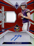 2024 J.J. McCarthy Panini Phoenix RED ROOKIE PHENOM PATCH AUTO 92/99 AUTOGRAPH RELIC RC#RPJA-JMY Minnesota Vikings