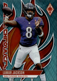 2023 Lamar Jackson Panini Phoenix TEAL FLAME THROWERS 053/150 #FLA-16 Baltimore Ravens