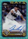 2024 Jacob Lopez Topps Chrome ROOKIE AQUA WAVE REFRACTOR AUTO 130/199 AUTOGRAPH #RA-JLO Tampa Bay Rays
