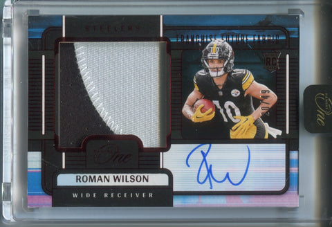 2024 Roman Wilson Panini One RED ROOKIE FRANCHISE FUTURE FABRICS JUMBO PATCH AUTO 20/49 AUTOGRAPH RELIC RC #91 Pittsburgh Steelers