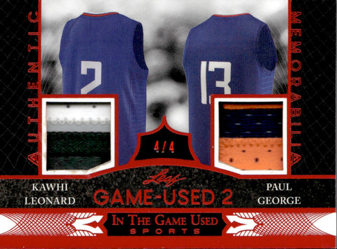 2024 Kawhi Leonard Paul George Leaf In The Game Used 2 DUAL PATCH 4/4 RELIC #IG2-14 Los Angeles Clippers