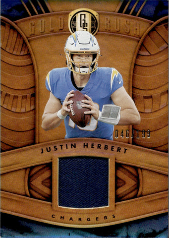 2021 Justin Herbert Panini Gold Standard GOLD RUSH JERSEY 046/199 RELIC #GR-JH Los Angeles Chargers