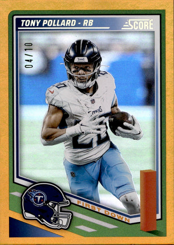 2025 Tony Pollard Panini Score GOLD FOIL FIRST DOWN 04/10 #212 Tennessee Titans