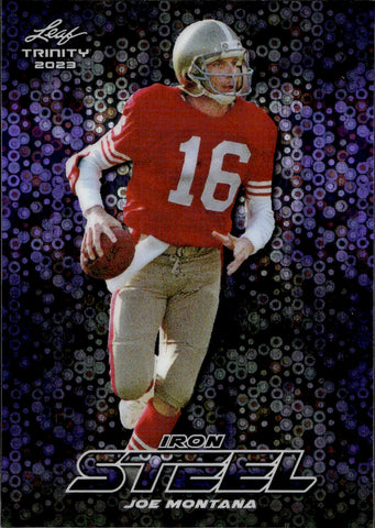 2023 Joe Montana Leaf Trinity STEEL TUNGSTEN PURPLE 7/8 #SAJM1 San Francisco 49ers HOF