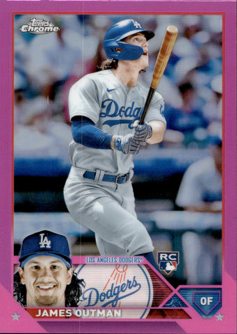 2023 James Outman Topps Chrome PINK REFRACTOR ROOKIE RC #81 Los Angeles Dodgers 3