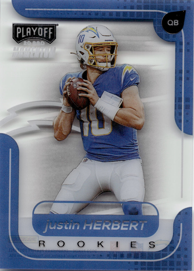 2020 Panini Chronicles Justin Herbert M-3 Playoff Momentum Rookie Card