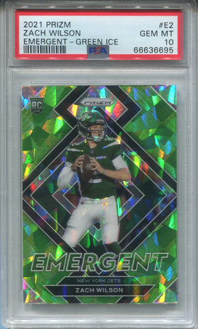 2021 Zach Wilson Panini Prizm GREEN ICE EMERGENT ROOKIE RC PSA 10 #E2 New York Jets 6695