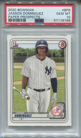 2020 Jasson Dominguez Bowman PAPER PROSPECT 1ST BOWMAN PSA 10 #BP8 New York Yankees 8786